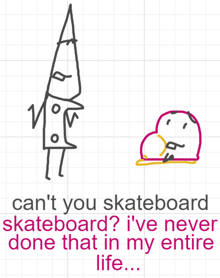 A panel from What's The Point, episode five of the Board Boards object show by Furretwalk/WalkingFurret.